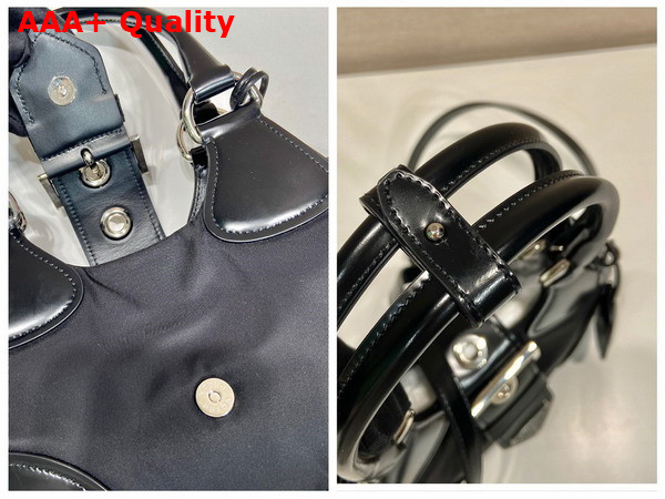 Prada Moon Re Nylon and Leather Bag in Black 1BA381 Replica