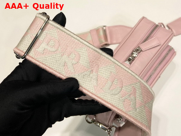 Prada Nappa Antique Leather Multi Pocket Shoulder Bag in Alabaster Pink 1BH198 Replica