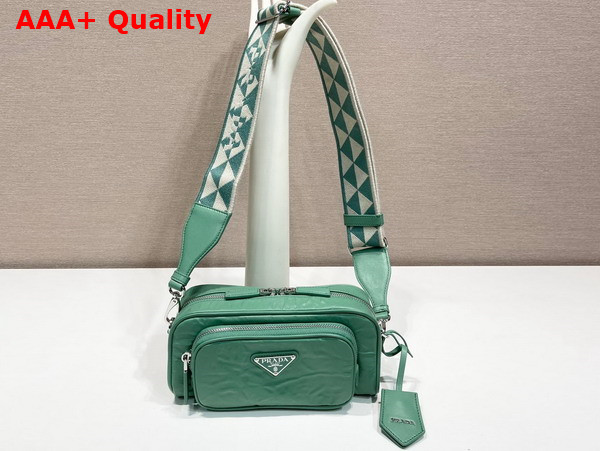 Prada Nappa Antique Leather Multi Pocket Shoulder Bag in Sage Green 1BH198 Replica