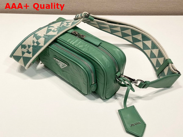 Prada Nappa Antique Leather Multi Pocket Shoulder Bag in Sage Green 1BH198 Replica