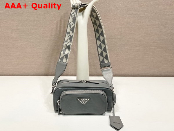 Prada Nappa Antique Leather Multi Pocket Shoulder Bag in Slate Gray 1BH198 Replica