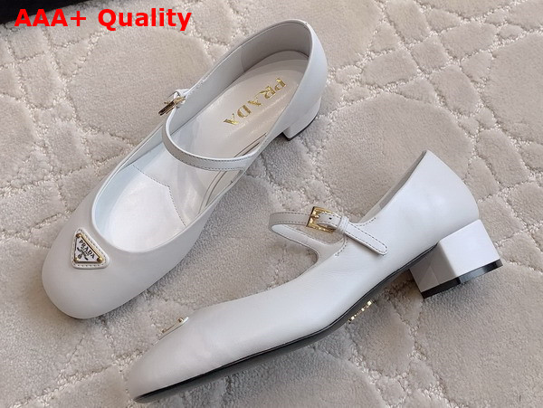 Prada Nappa Leather Mary Jane Pumps in White 1I568N Replica