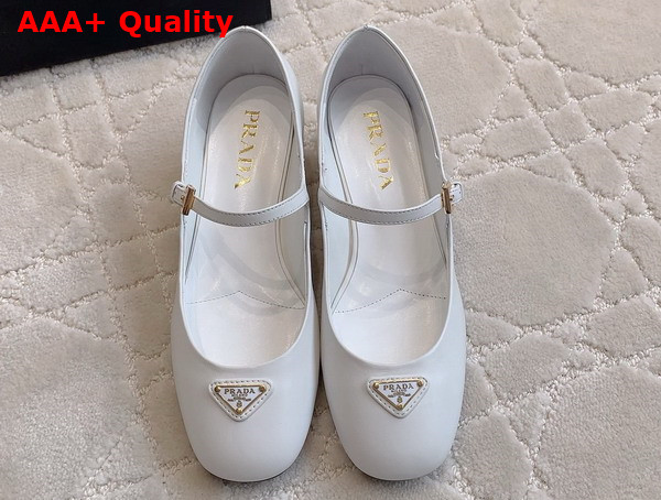 Prada Nappa Leather Mary Jane Pumps in White 1I568N Replica