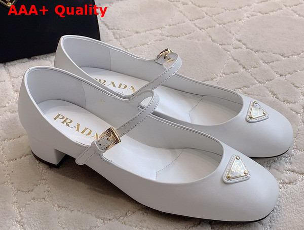 Prada Nappa Leather Mary Jane Pumps in White 1I568N Replica