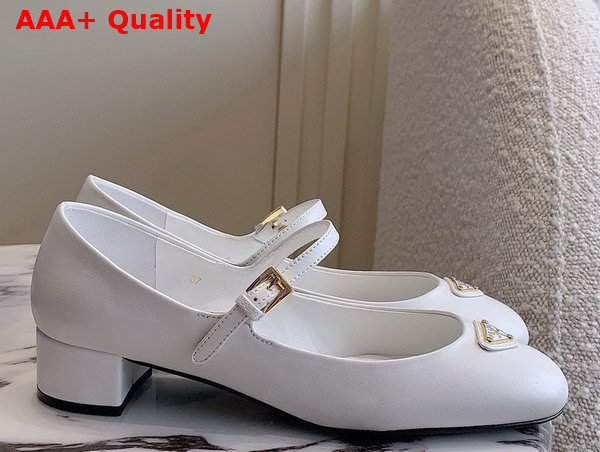 Prada Nappa Leather Mary Jane Pumps in White 1I568N Replica