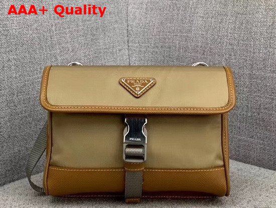 Prada Nylon Cross Body Bag in Beige with Brown Leather Replica