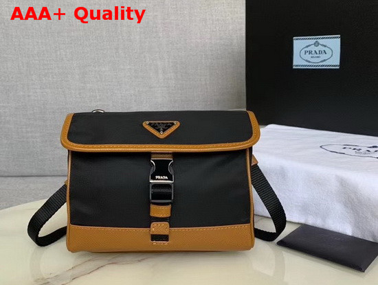 Prada Nylon Cross Body Bag in Black with Brown Leather Trim Replica