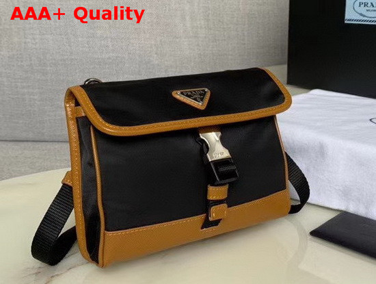 Prada Nylon Cross Body Bag in Black with Brown Leather Trim Replica