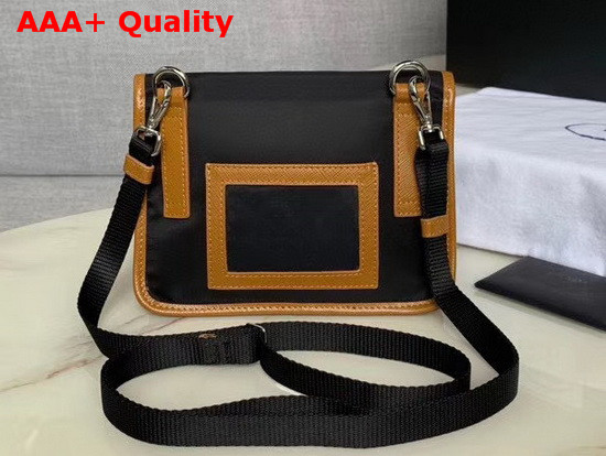 Prada Nylon Cross Body Bag in Black with Brown Leather Trim Replica