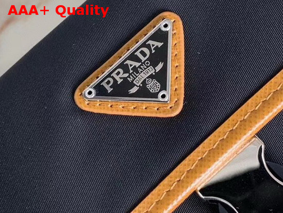 Prada Nylon Cross Body Bag in Black with Brown Leather Trim Replica