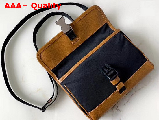 Prada Nylon Cross Body Bag in Black with Brown Leather Trim Replica