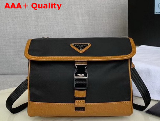 Prada Nylon Cross Body Bag in Black with Brown Leather Trim Replica