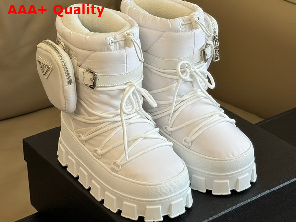 Prada Nylon Gabardine Apres Ski Boots with Pocket in White 1U007N Replica