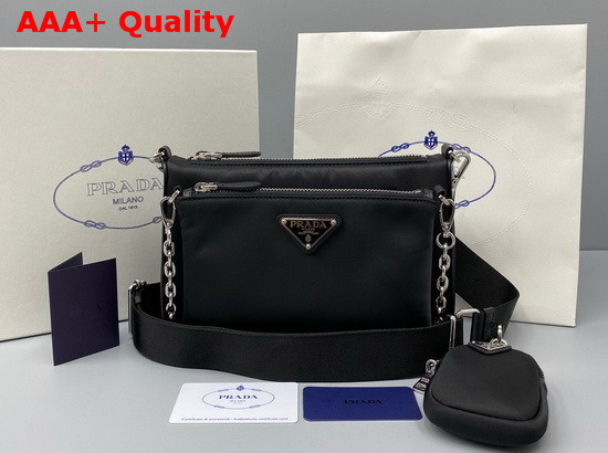 Prada Nylon Shoulder Bag with Detachable Chain Pouch Black Replica