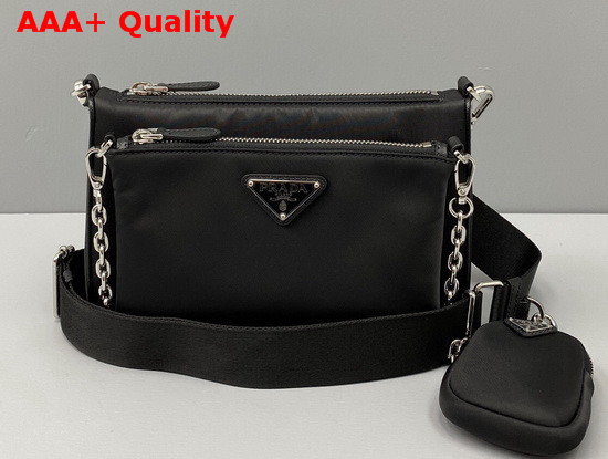 Prada Nylon Shoulder Bag with Detachable Chain Pouch Black Replica