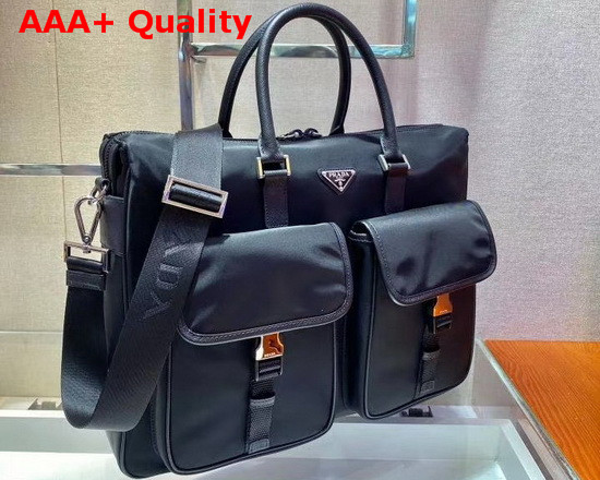 Prada Nylon and Saffiano Leather Tote in Black Replica