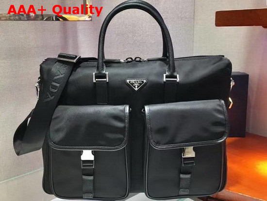 Prada Nylon and Saffiano Leather Tote in Black Replica