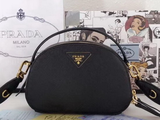 Prada Odette Saffiano Leather Bag in Black