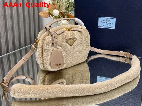 Prada Odette Shearling Mini Bag Ecru Noisette 1BH208 Replica