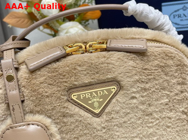 Prada Odette Shearling Mini Bag Ecru Noisette 1BH208 Replica