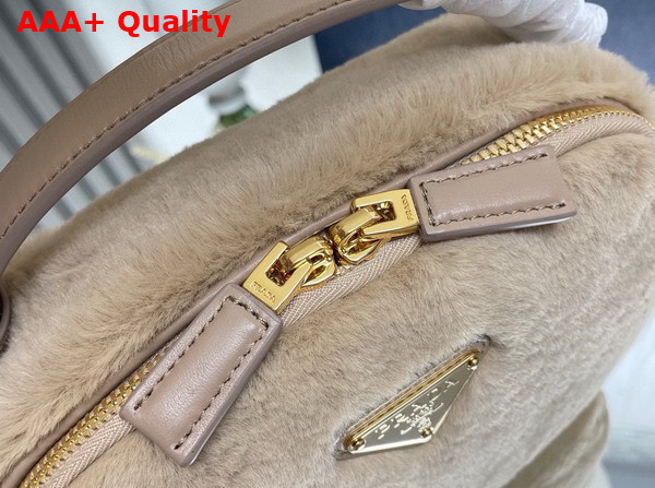 Prada Odette Shearling Mini Bag Ecru Noisette 1BH208 Replica