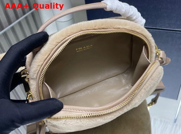 Prada Odette Shearling Mini Bag Ecru Noisette 1BH208 Replica