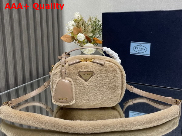 Prada Odette Shearling Mini Bag Ecru Noisette 1BH208 Replica