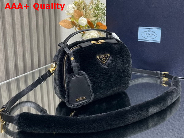 Prada Odette Shearling Mini Bag in Black 1BH208 Replica