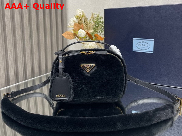 Prada Odette Shearling Mini Bag in Black 1BH208 Replica