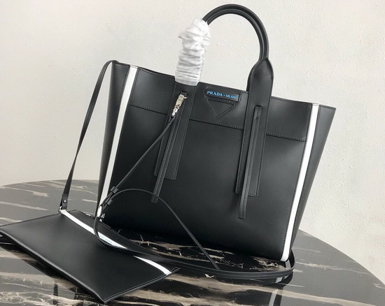 Prada Ouverture Medium Leather Bag Black Calf Leather