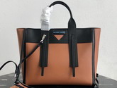 Prada Ouverture Medium Leather Bag Brown Calf Leather Contrasting Black Calf Leather Trim