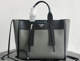 Prada Ouverture Medium Leather Bag Grey Calf Leather Contrasting Black Calf Leather Trim