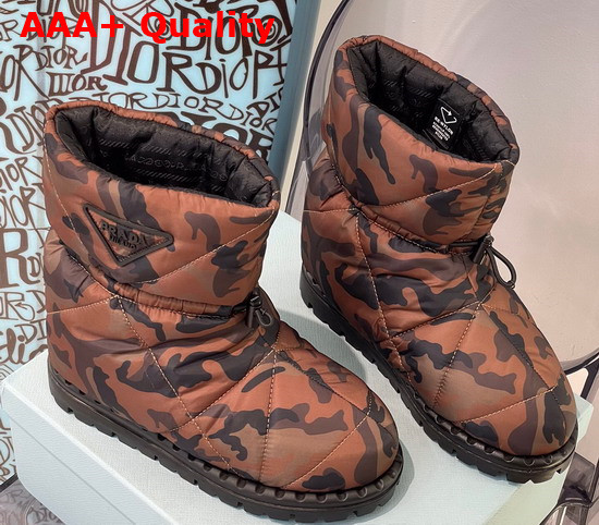 Prada Padded Nylon Booties Brown Camouflage Print Replica