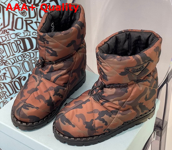 Prada Padded Nylon Booties Brown Camouflage Print Replica