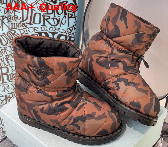 Prada Padded Nylon Booties Brown Camouflage Print Replica