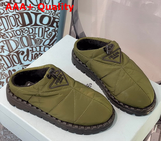 Prada Padded Nylon Slide in Army Green Replica