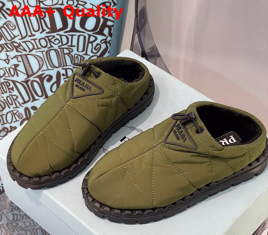 Prada Padded Nylon Slide in Army Green Replica