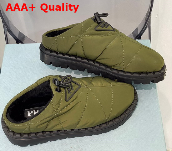 Prada Padded Nylon Slide in Army Green Replica