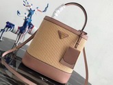 Prada Panier Medium Straw Bag Natural Straw and Pink Saffiano Leather