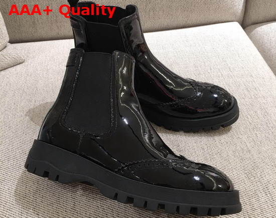 Prada Patent Leather Chelsea Boots in Black Replica