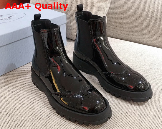 Prada Patent Leather Chelsea Boots in Black Replica