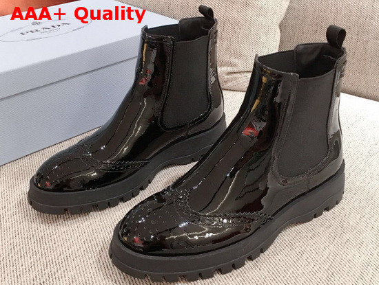 Prada Patent Leather Chelsea Boots in Black Replica