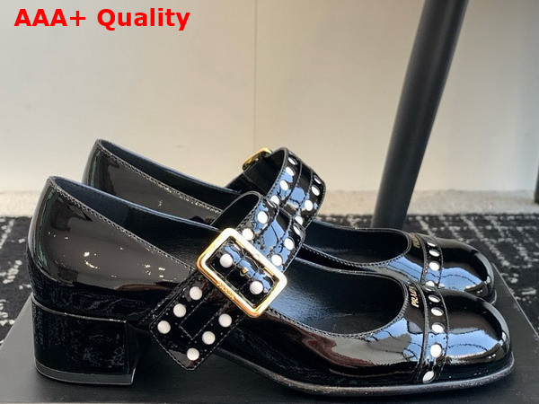 Prada Patent Leather Mary Jane Pumps in Black 1I816N Replica