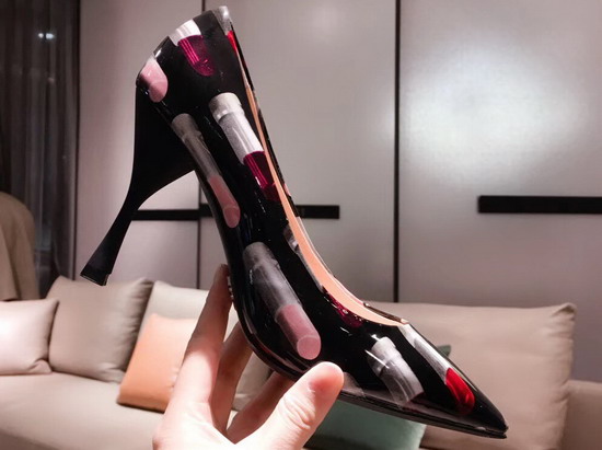 Prada Patent Leather Pumps with Lipstick Print Black