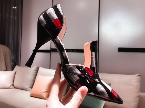 Prada Patent Leather Pumps with Lipstick Print Black