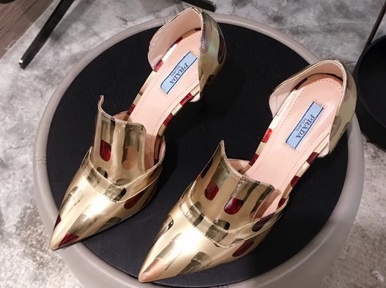 Prada Patent Leather Pumps with Lipstick Print Gold