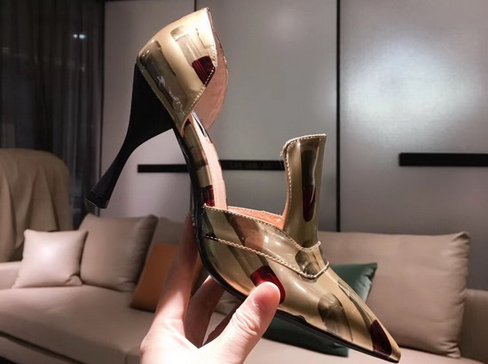 Prada Patent Leather Pumps with Lipstick Print Gold