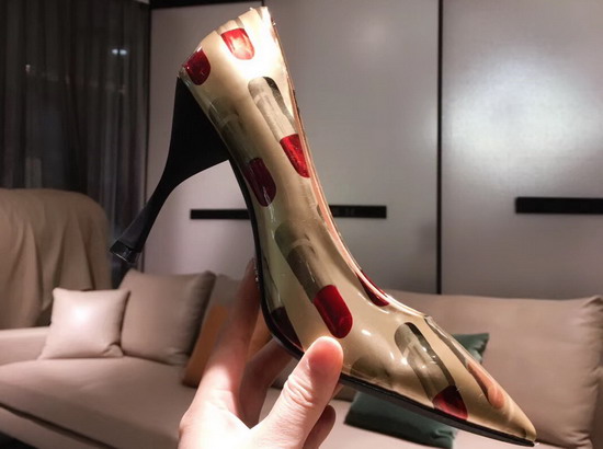 Prada Patent Leather Pumps with Lipstick Print Gold