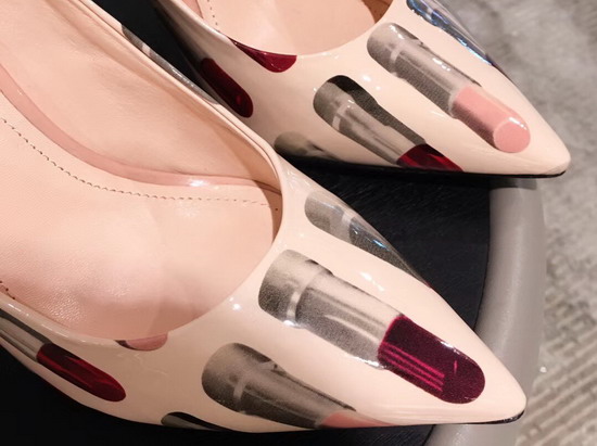 Prada Patent Leather Pumps with Lipstick Print Pink