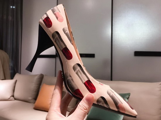 Prada Patent Leather Pumps with Lipstick Print Pink